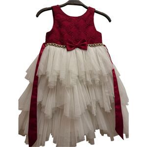Princess Collection Girls Red & Ivory Tulle Party Dress 6X/7 Elegant Bow Formal